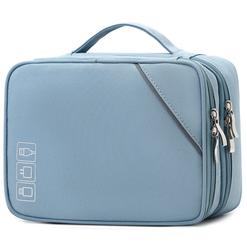 Lanola Electronic Accessories Case Electronics Travel Organizer  Portable Double Layer Cable Storage Bag for Cord  Charger  Flash Drive  Phone  Ipad Mini  SD Card Flash Drive Adapter - Light Blue - Image 1